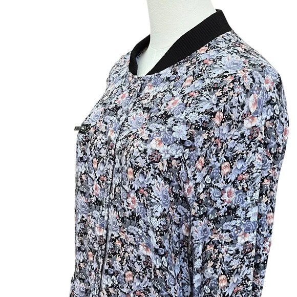 Free People Oversized Blue and purple Floral Jacquard  Full Zip Jacket Size XS - Picture 8 of 11